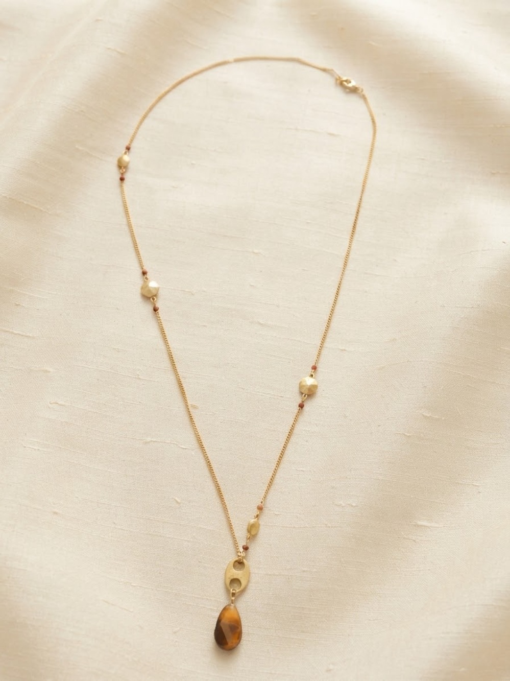 Banana Republic Gold-Tone Necklace with Brown Tiger Eye Pendant